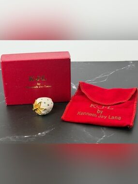 Vintage KJL Kenneth Jay Lane White Strawberry Crystal Ring Size 6.5 Box Pouch